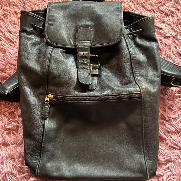 Vintage COACH Large Black Drawstring Backpack Leather Shoulder Bag C3S 0529 - Picture 3 of 9